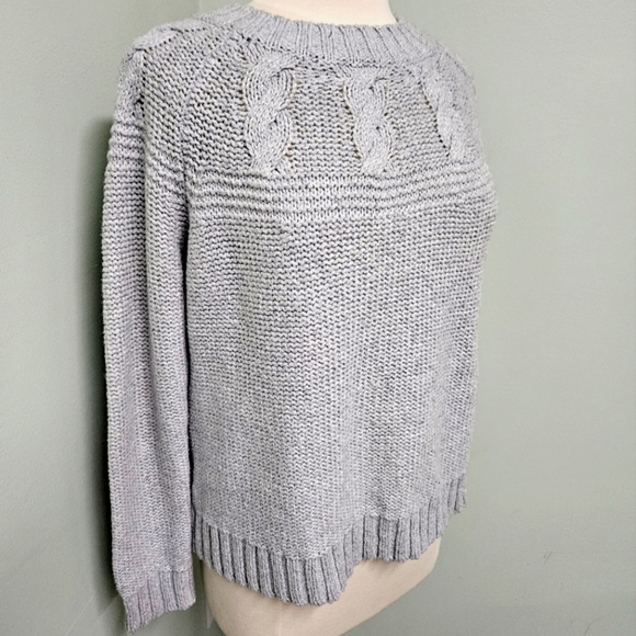 Aerie Womens Sweater Light Gray Cable Knit Miminalist Preppy Drop Shoulder Sz M - Picture 1 of 9